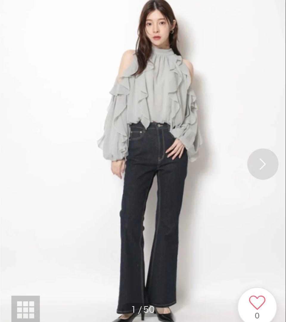 美脚セミフレアデニムパンツ （紺）