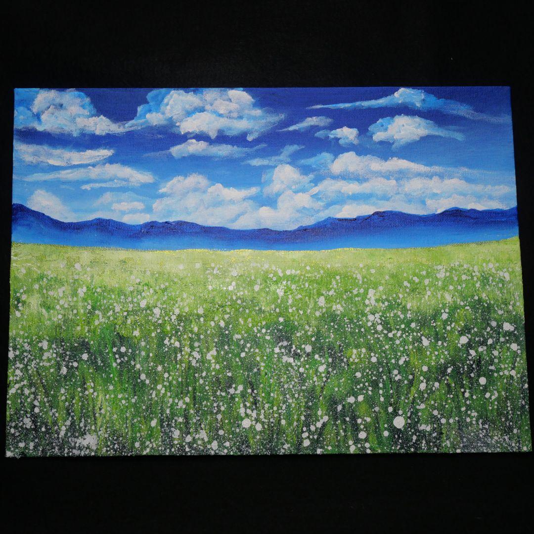 油絵 油彩 油彩画 絵 絵画 【草原に咲く白い花】 - メルカリ