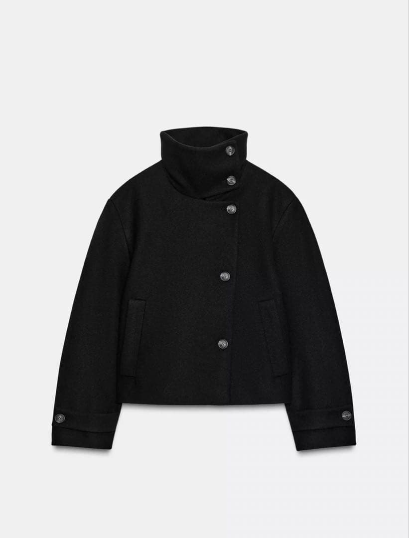 完売品ZARA ショートハイネックコート ブラック - メルカリ