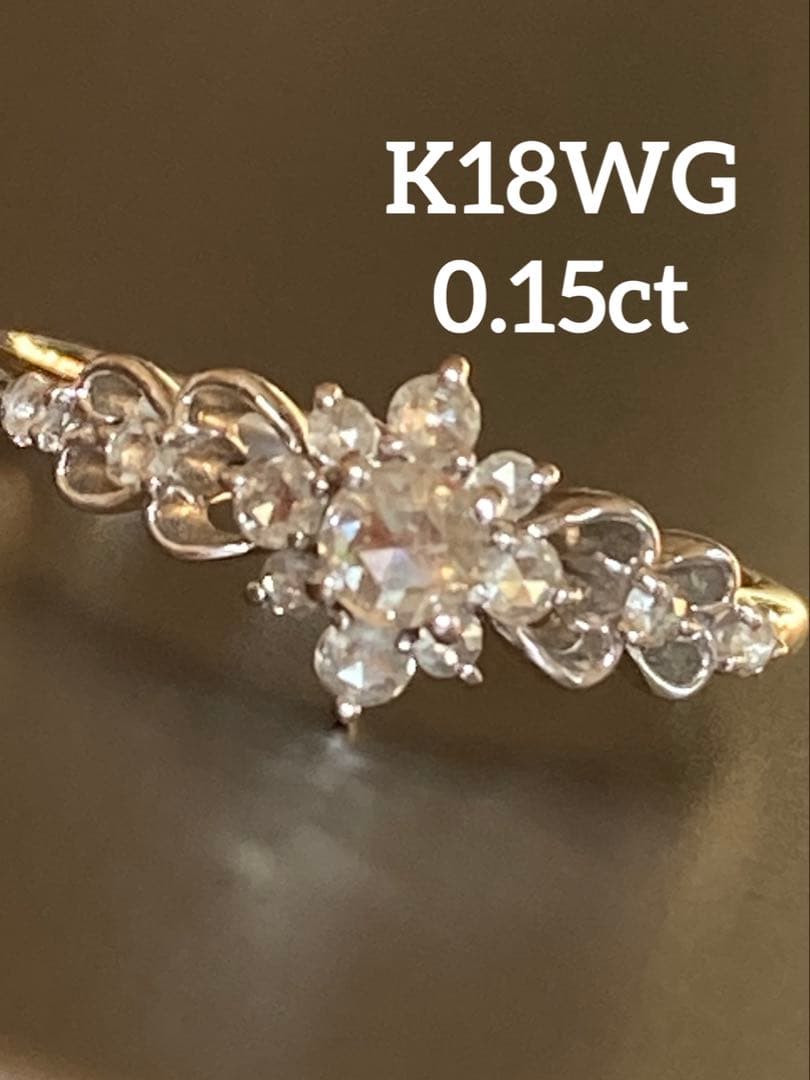 m*l様 ローズカットダイヤモンド透かしリングK18WG 18金ホワイトゴールド