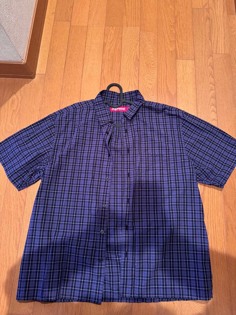 Supreme 半袖チェックシャツ ネイビー系