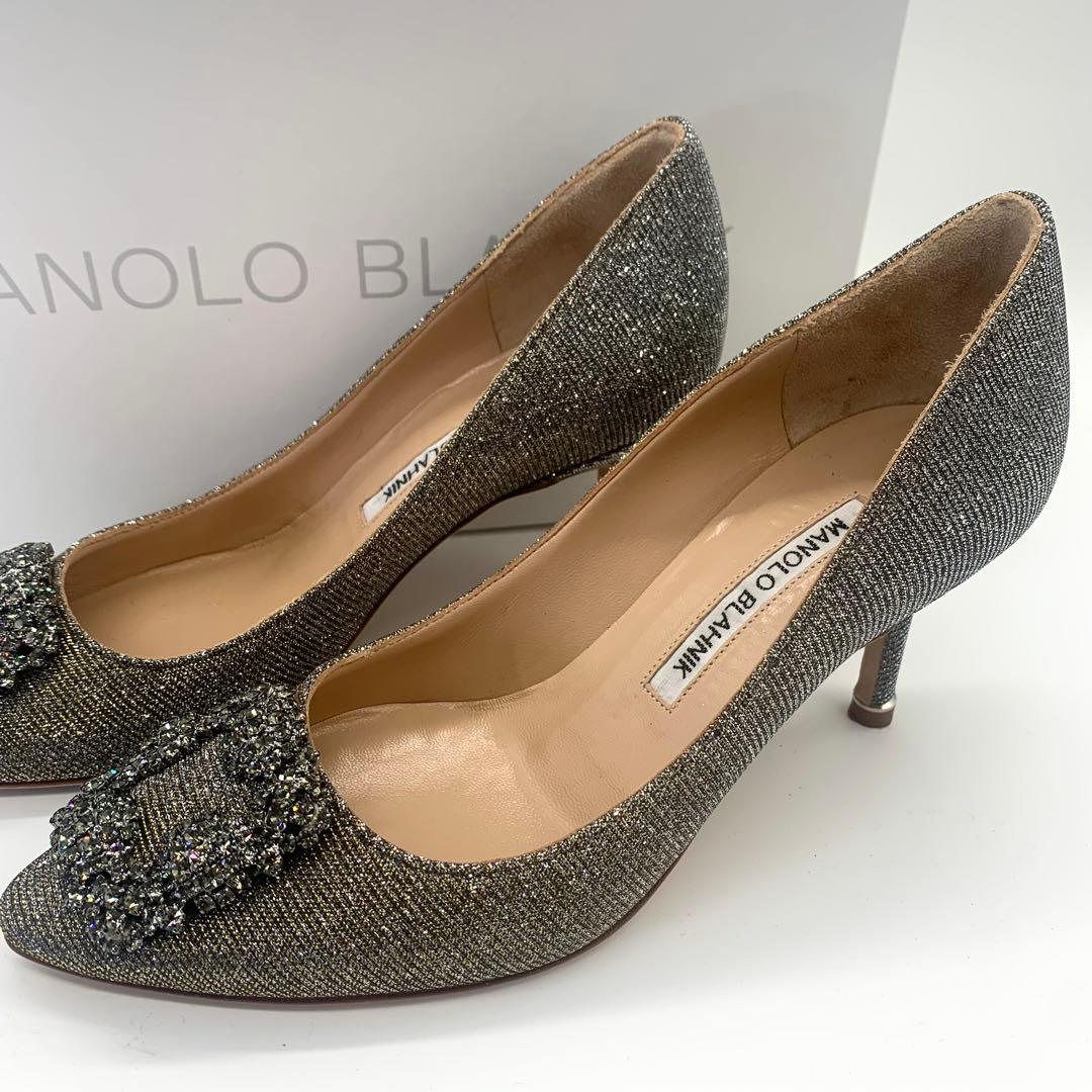 使用少なめ マノロブラニク ハンギシ パンプス グリッター ビジュー 箱袋付き
