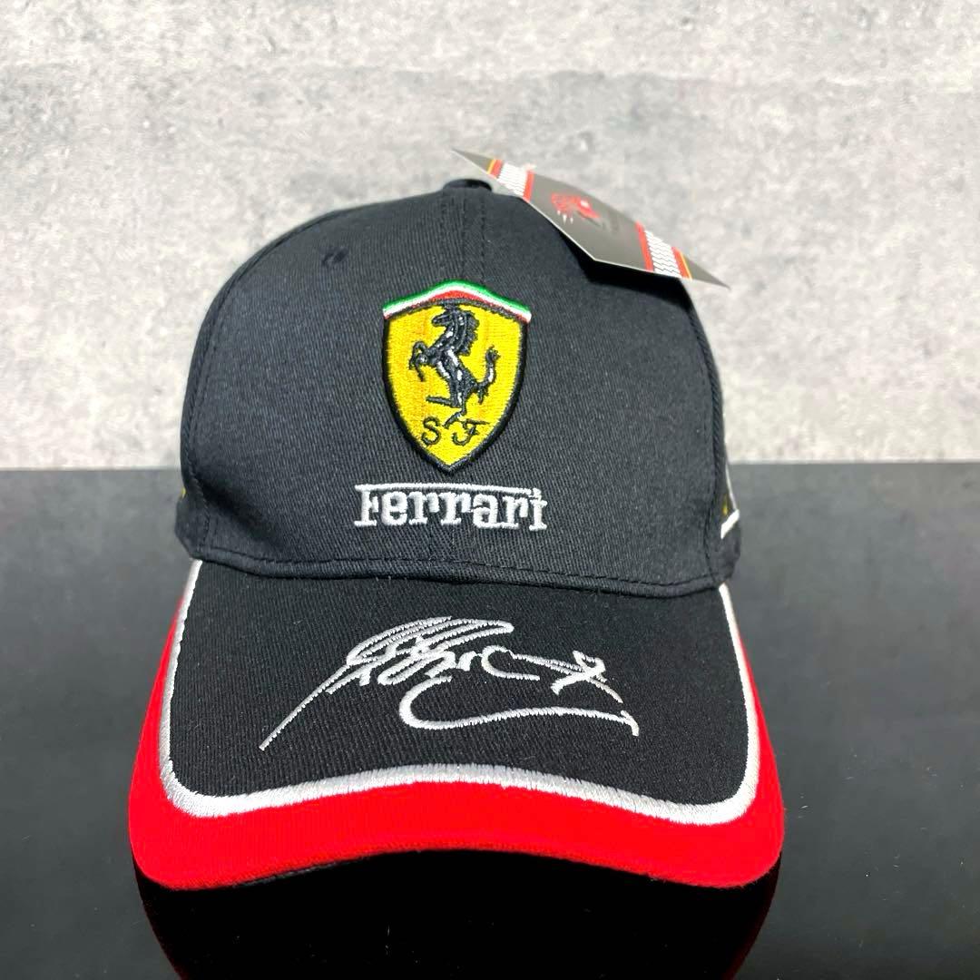 F1 フェラーリ Ferrari キャップ 帽子 サイン入り刺繍ロゴ ブラック
