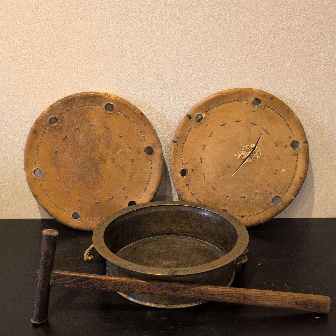 仏具　江戸寛政期　鉦吾　一心撞木　大鼓の打面（2枚）