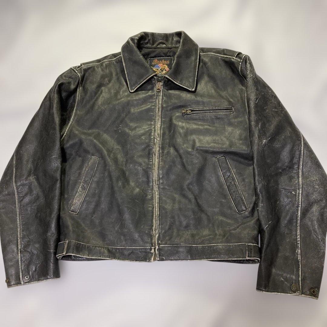 【USA製】ブロッケン 牛革 シングルライダース L 短丈 フェード 雰囲気◎ USA製】ブロッケン 牛革 シングルライダース L 短丈 フェード 雰囲気