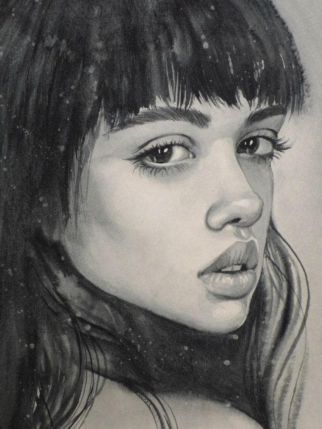 イラスト　原画　物憂げな表情　 「見つめるの娘」