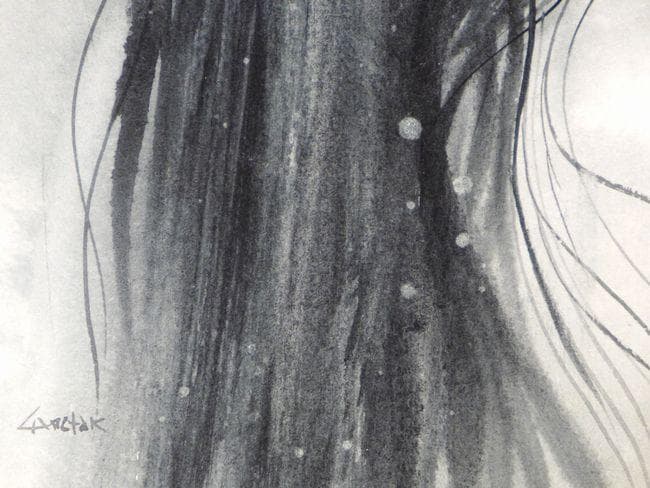 イラスト　原画　物憂げな表情　 「見つめるの娘」