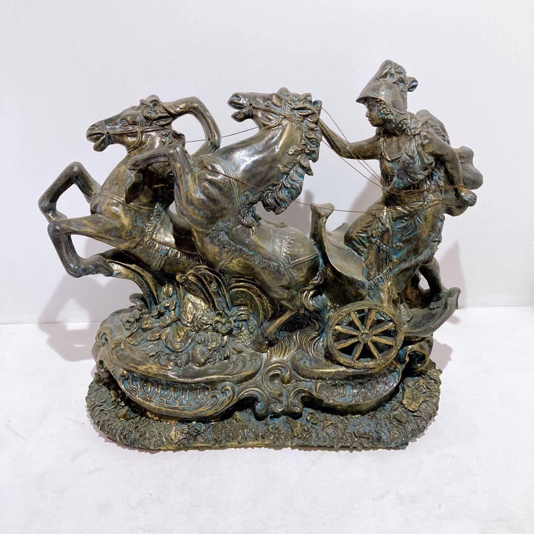 アンティーク チャリオット 銅像 オブジェ 置物 二頭立て 馬 西洋