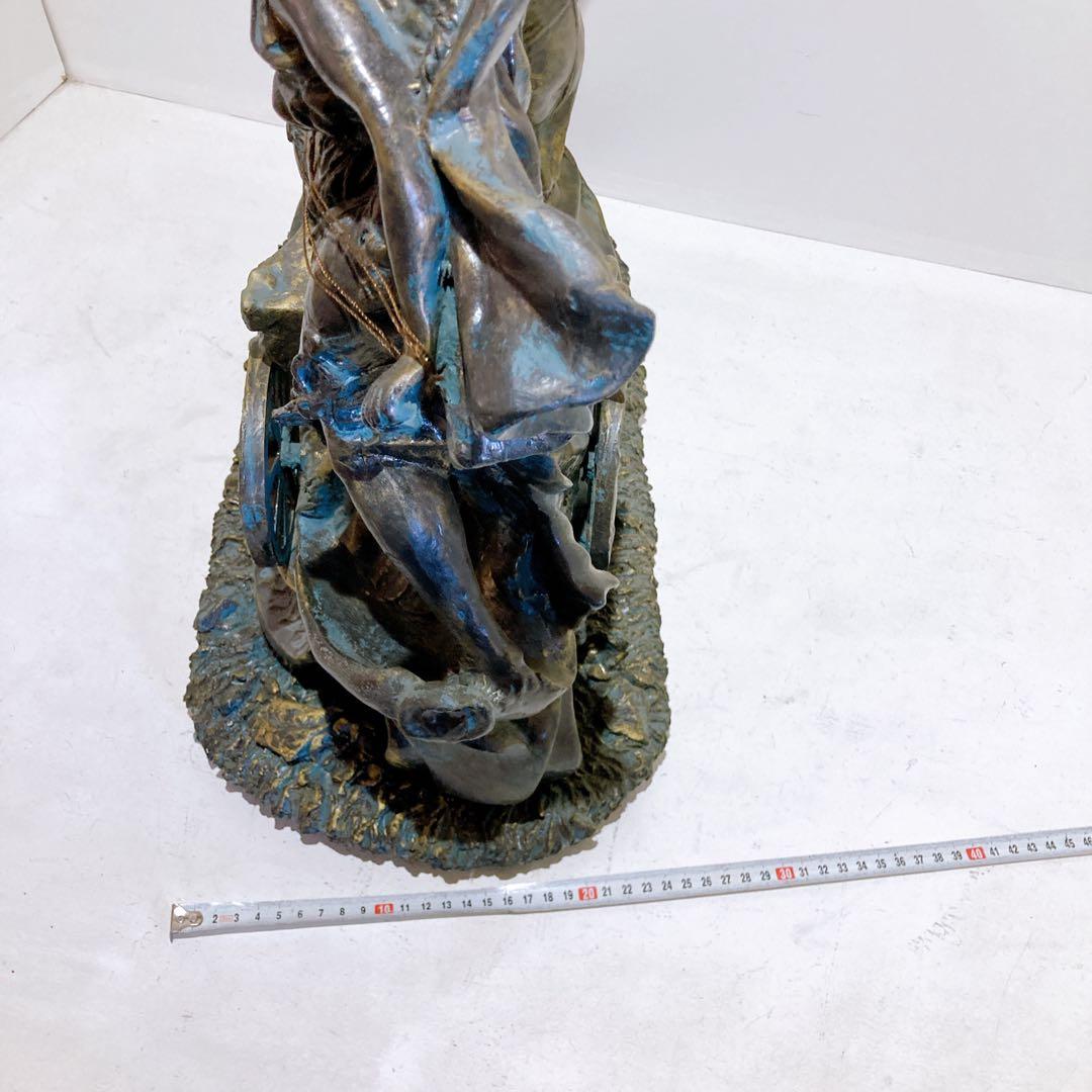 アンティーク チャリオット 銅像 オブジェ 置物 二頭立て 馬 西洋