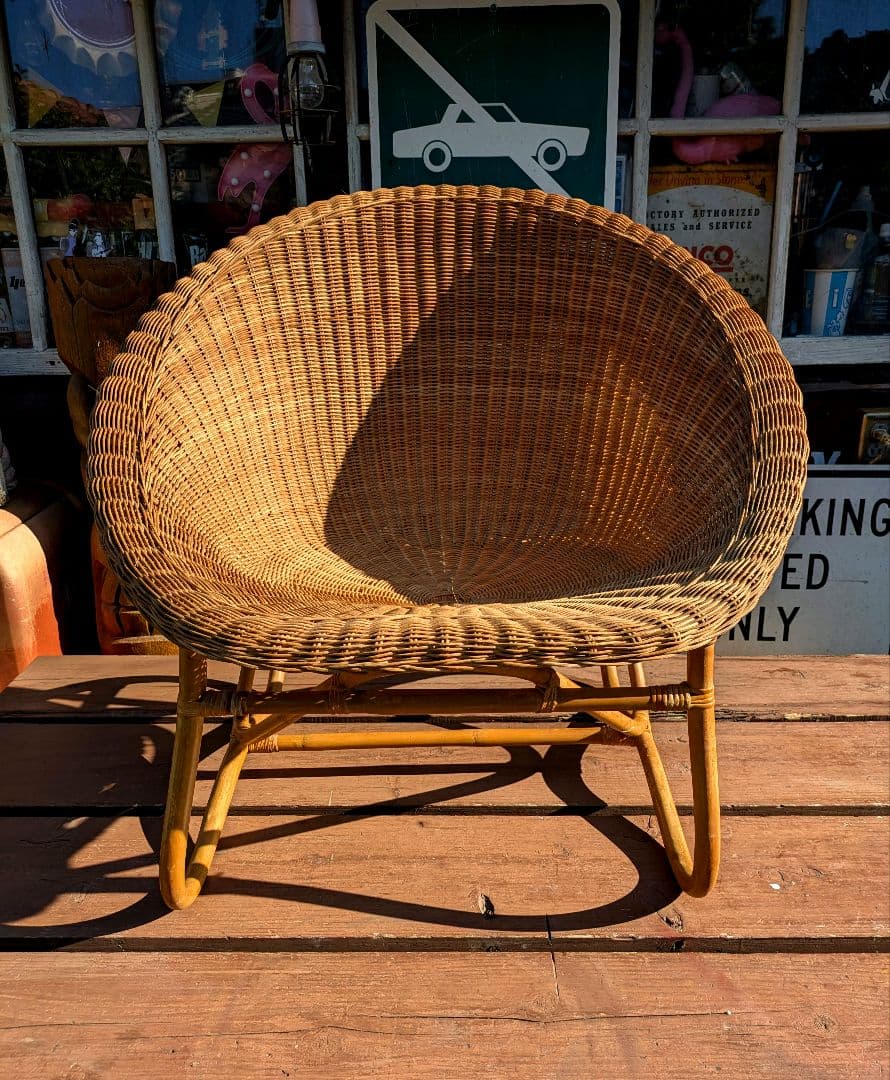カメリア　ヴィンテージ　オールドラタン　ラウンドチェア　椅子
