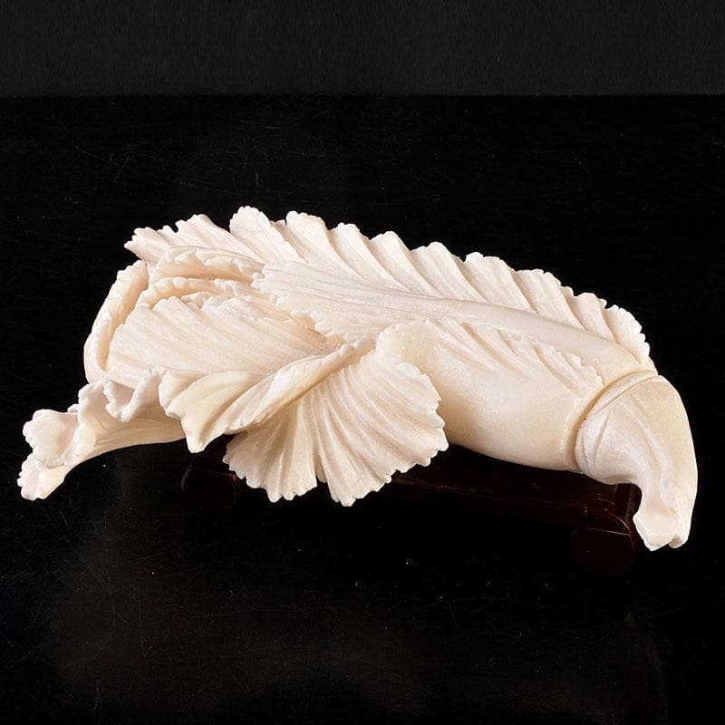 中国　玉石白玉彫刻　白菜　置物　飾台付　C　6846