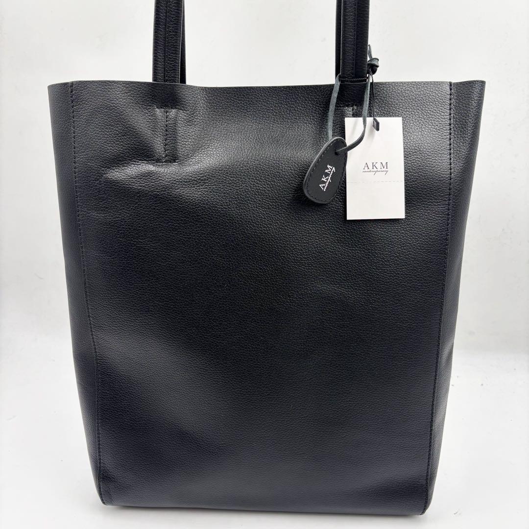 【新品タグ付き】AKM トートバッグ ビジネスバッグ レザー 革　ブラック 黒
