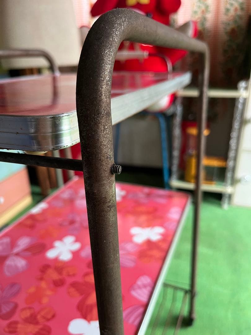 キッチンワゴン レトロポップ 昭和レトロ 当時物 難あり インテリア 花