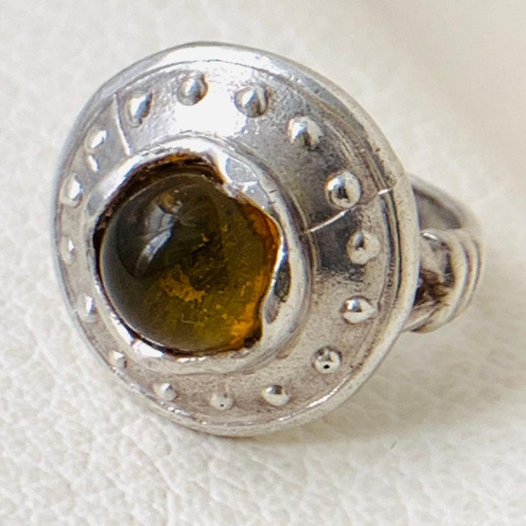 希少 YSL サンローラン silver リング 指輪 ラウンド カボション