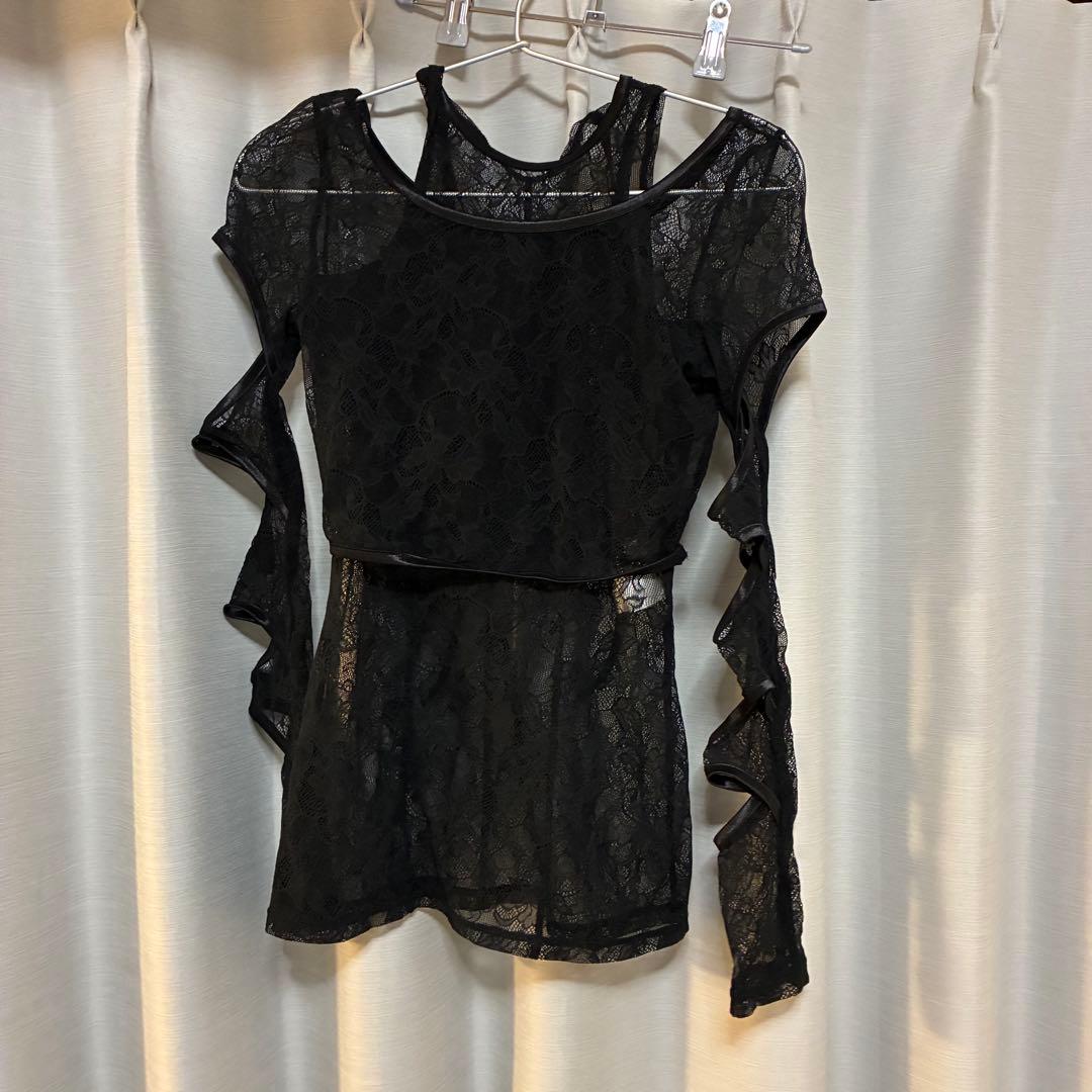 レース オフショルダー シャツ ブラック