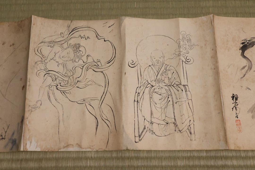 模写】日本画 穂庵先生 人物花鳥 紙本 巻物 捲り デッサン 美人 MA852