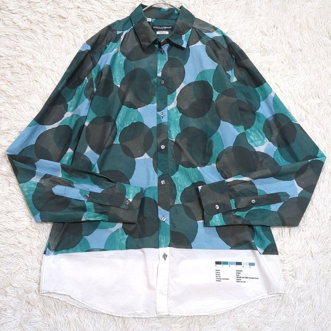 美品 42 DOLCE&GABBANA 水玉 ドット 総柄 ドレスシャツ