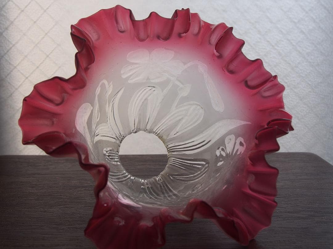 磨りガラス 植物柄 ピンク フリル ランプシェード アールヌーヴォー/K225