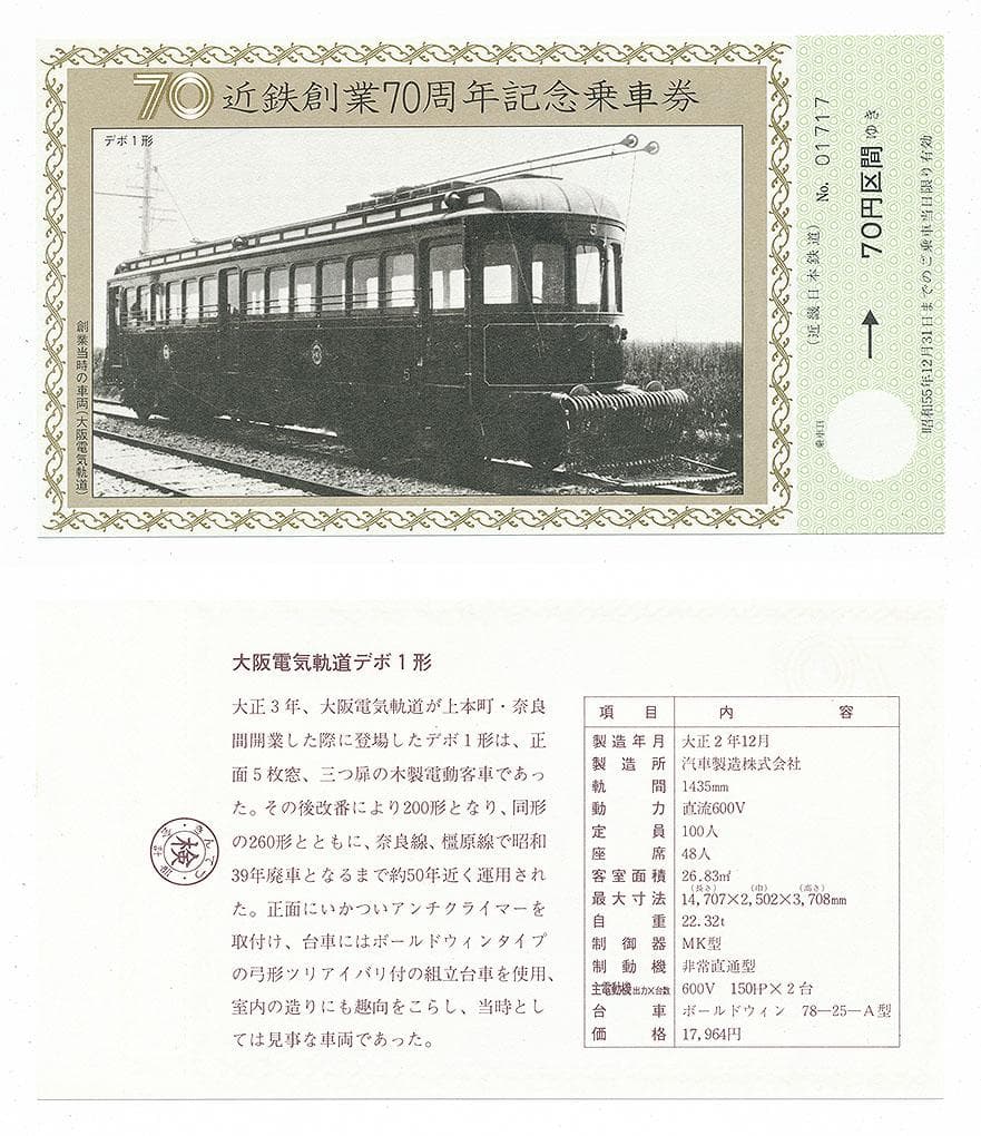 近鉄創業70周年記念乗車券 近畿日本鉄道記念乗車券 - メルカリ