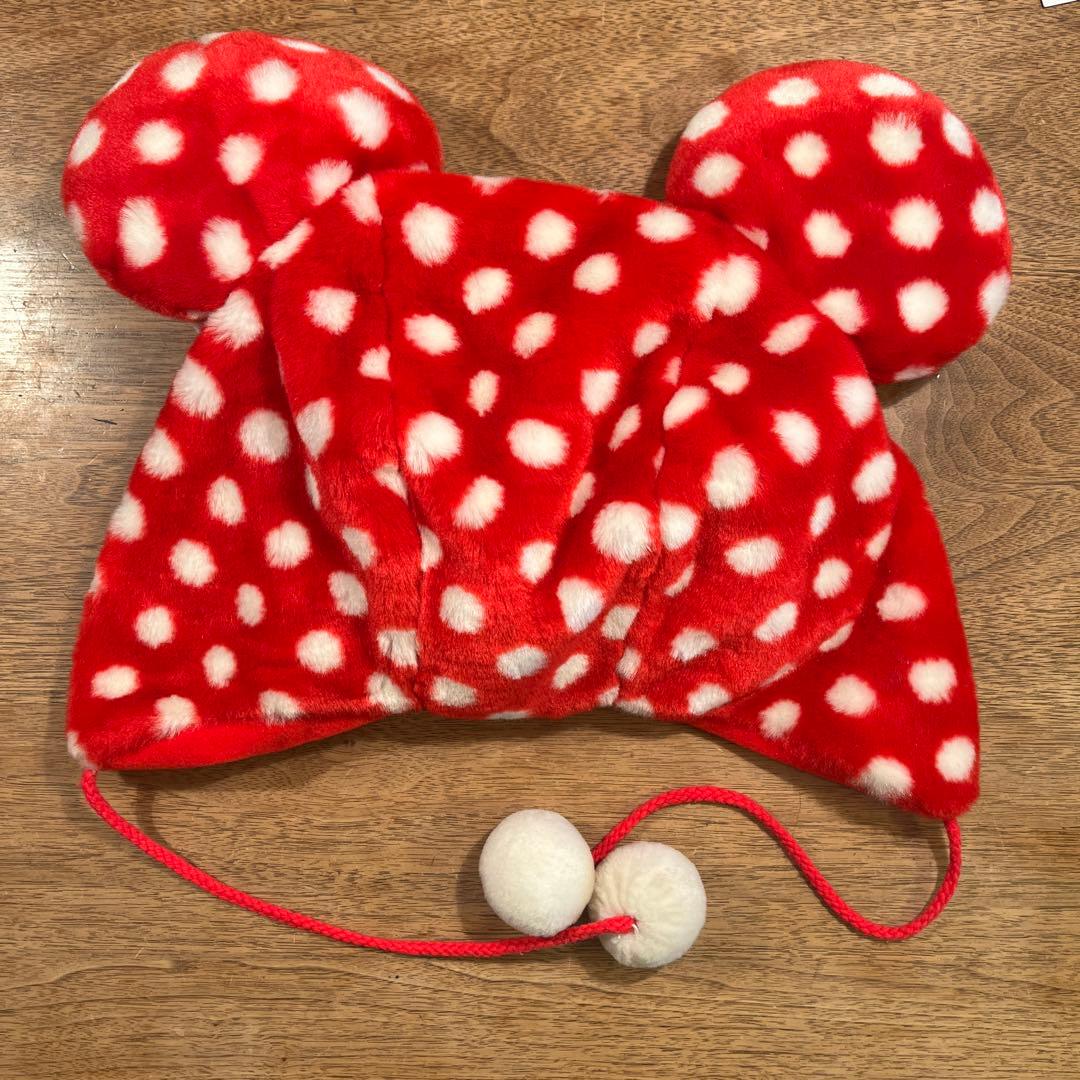 ディズニー】 ファンキャップ ミニー 帽子 水玉 モコモコ ポンポン 赤