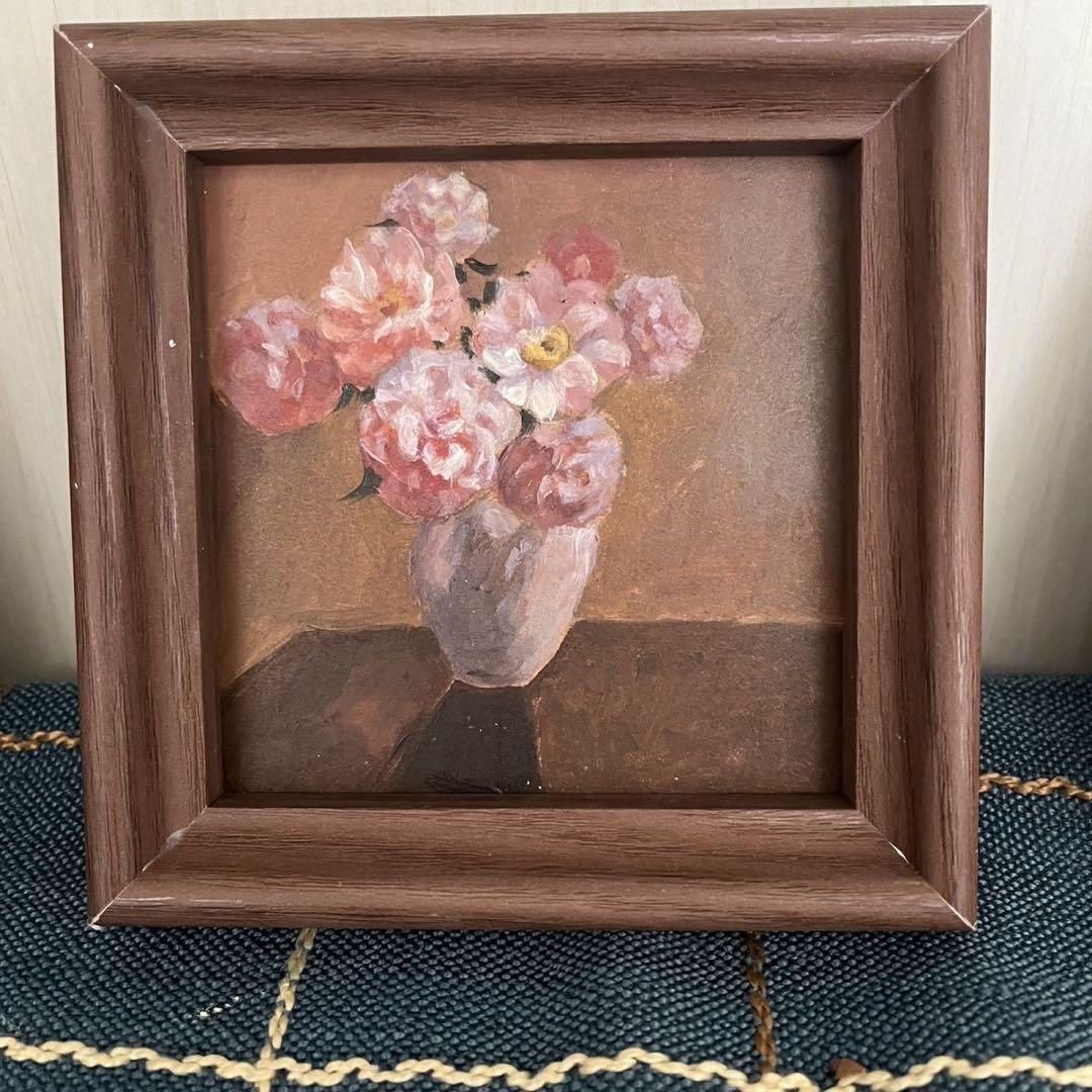 油彩画 花瓶の花