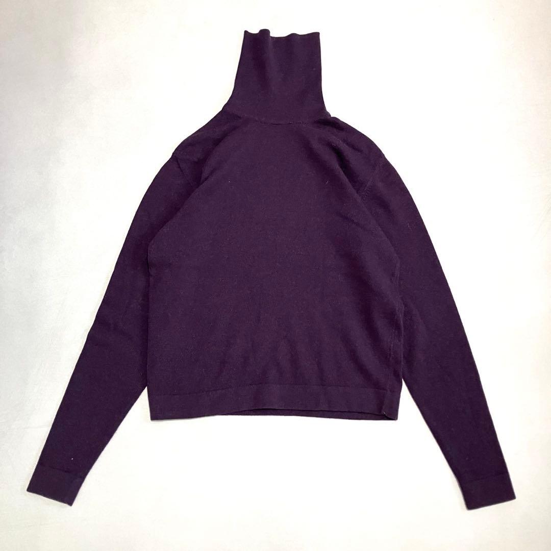 極美品　HERMES ウールカシミヤ100 タートルネック　紫　ヴィンテージ　L