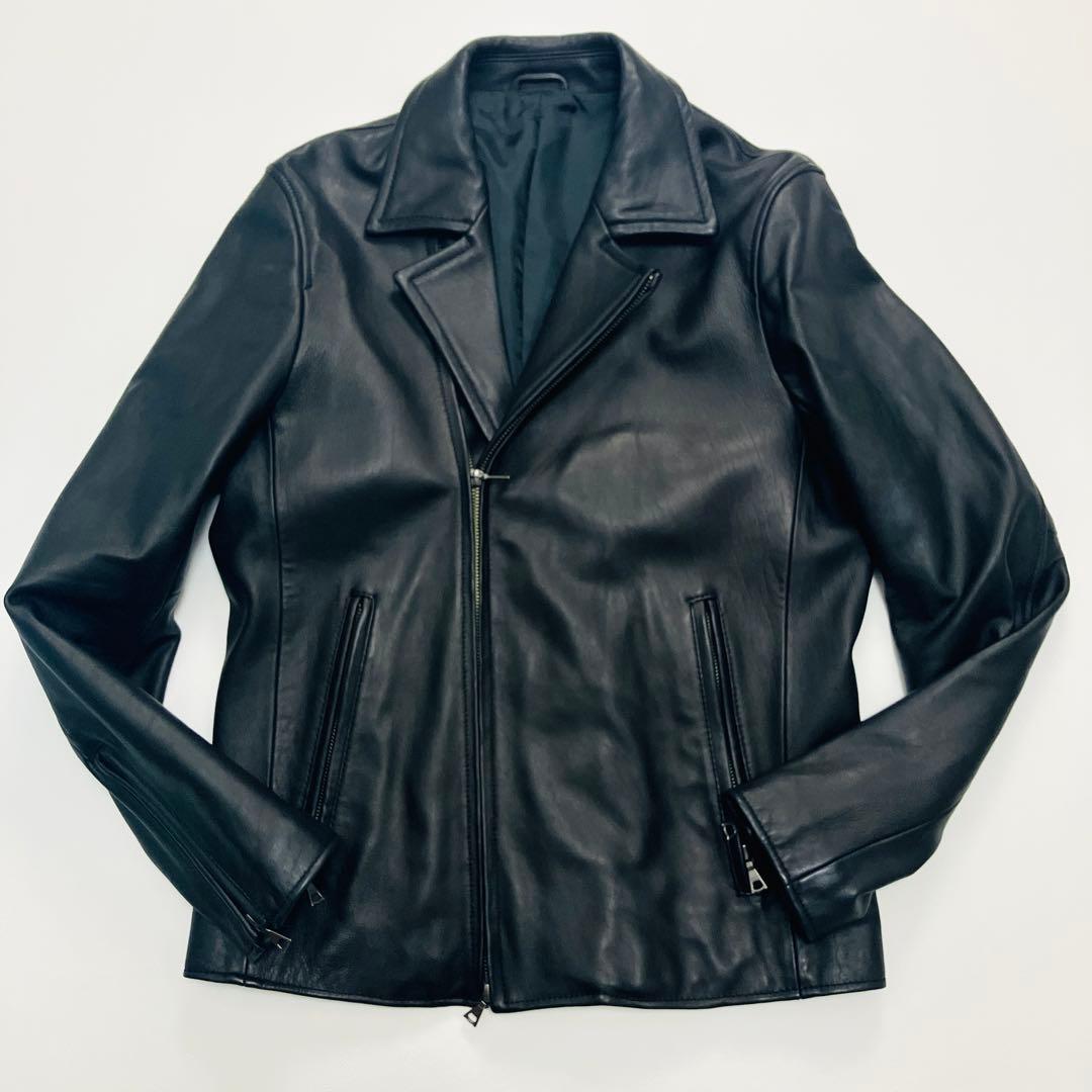 【希少サイズ】　ビームス　ダブルライダースジャケット　ラムレザー　本革　黒　L