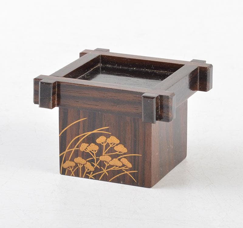 加賀蒔絵師 田中宗凌作 黒柿製 蒔絵 井筒香合 松長剛山極め箱 V R4850