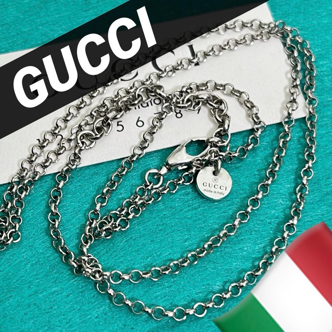 美品　GUCCI 2.2ミリ クロームチェーンネックレス シルバー925
