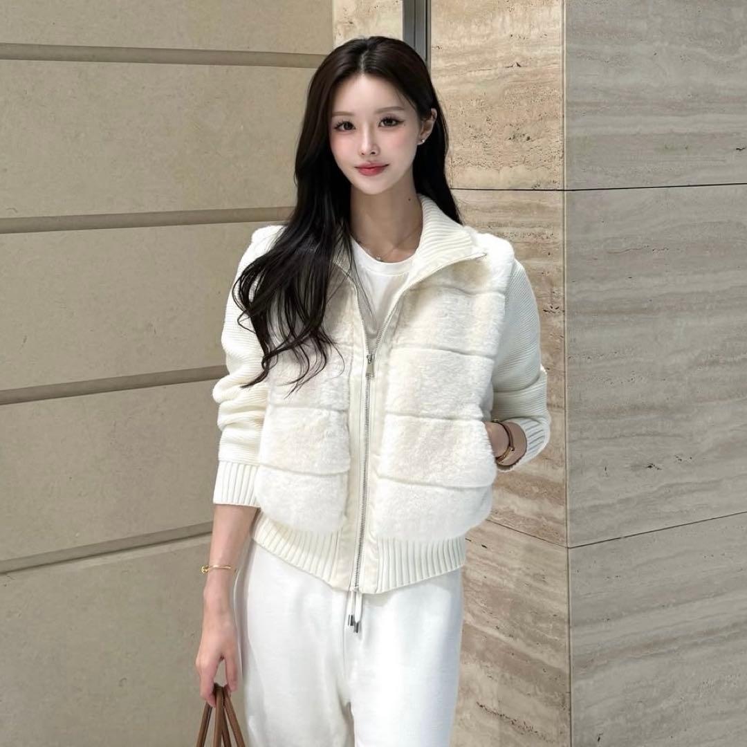 DHOLIC 2WAYニット スリーブ エコファー ダウン ジャンパー 韓国