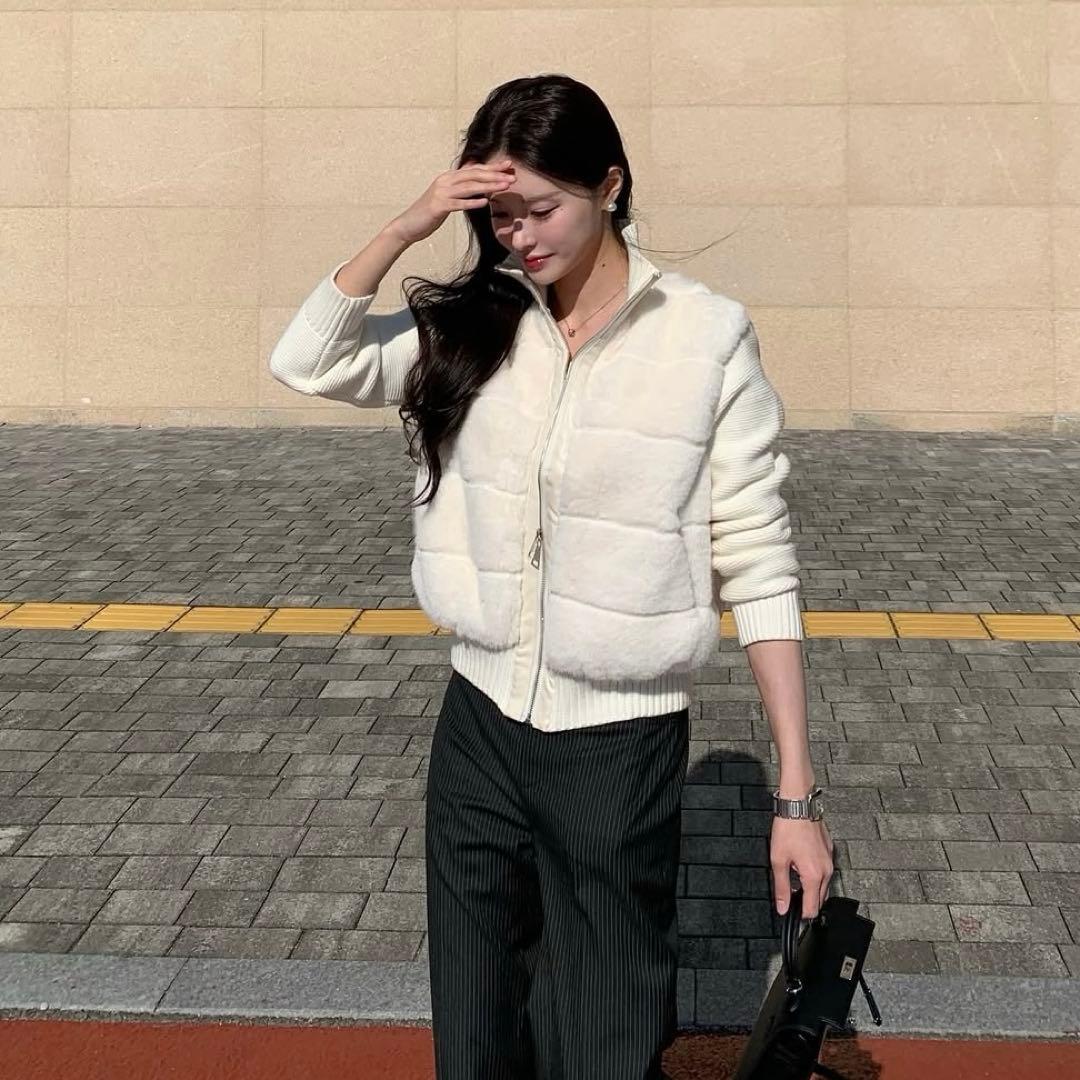 DHOLIC 2WAYニット スリーブ エコファー ダウン ジャンパー 韓国