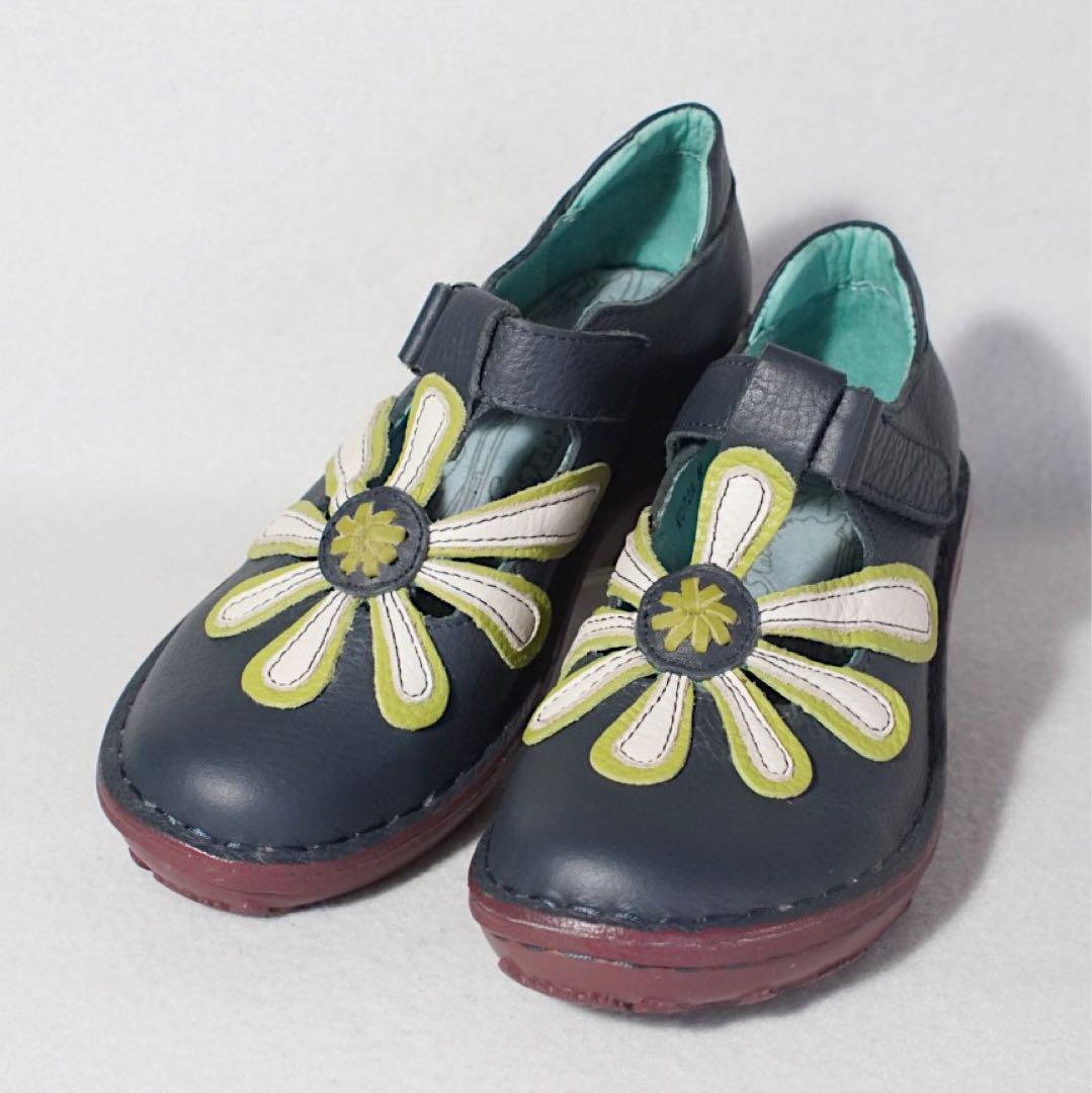 美品《Estacion》ストラップシューズ(M)K072A フラワー ウエッジ