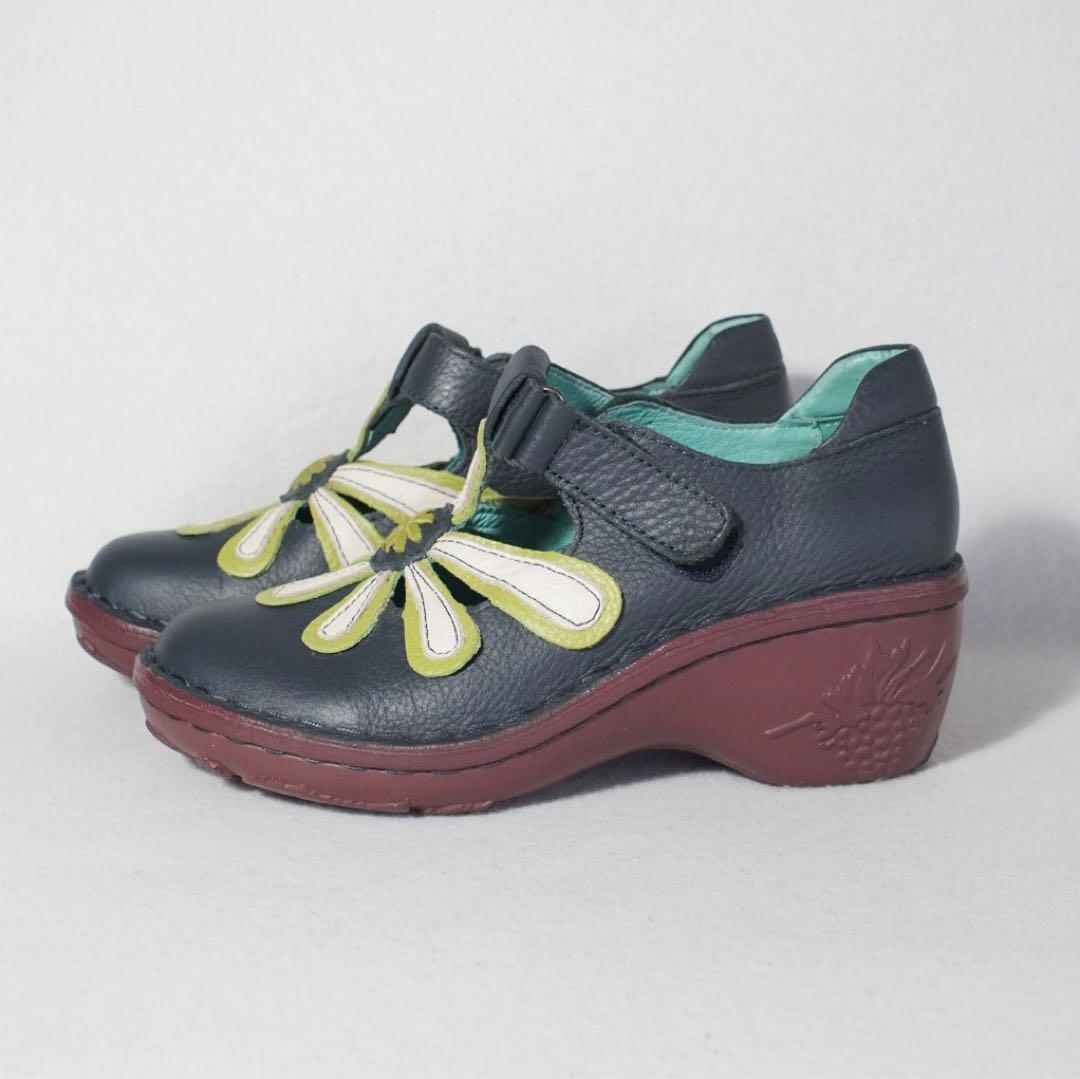 美品《Estacion》ストラップシューズ(M)K072A フラワー ウエッジ