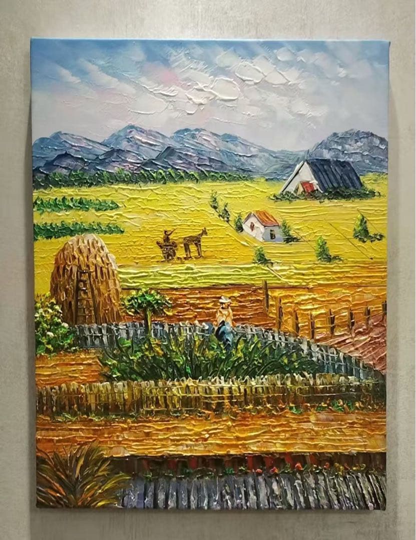 農村風景 油彩画&)