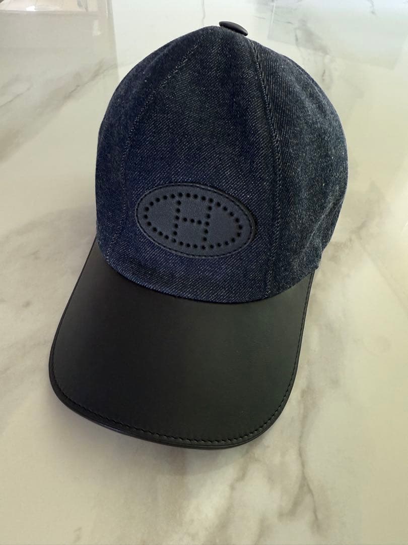 HERMES デニム レザー　キャップ 57