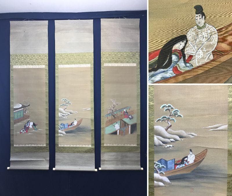 【真作】土佐光文/人物図/三幅/宮中図/掛軸/名家伝来/AC-21