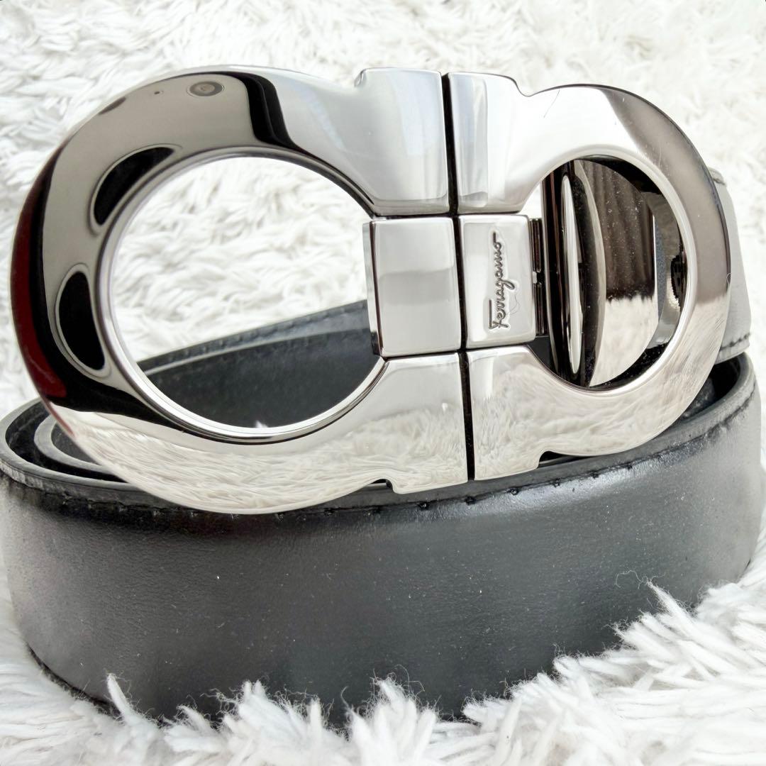 【未使用級極美品】フェラガモ ベルト ダブルガンチーニ ブラック シルバー