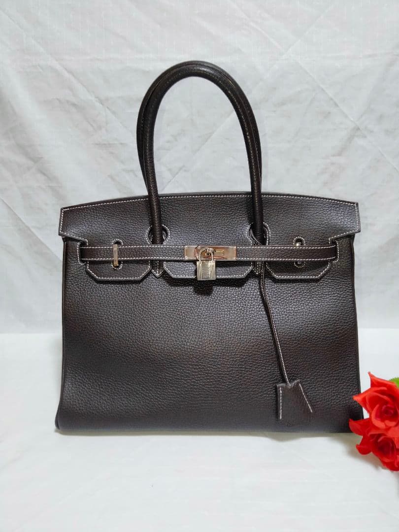 超美品 ハラリ HALLALI ハンドバッグ レザーシボ革 フランス老舗ブランド 美品 高級 hallali ハンドバッグ ブラウン レザー シボ革 フランス製