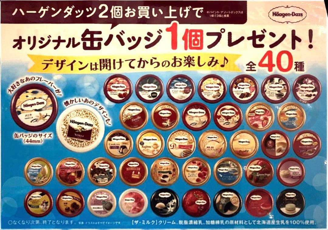 ハーゲンダッツ 缶バッジ ノベルティ 40個 未開封 Haagen-Dazs - ハーゲンダッツ 缶バッジ ノベルティの通販 by にっし