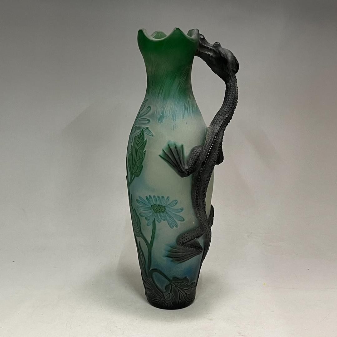 エミール　ガレ風　花瓶　被せガラス　蜥蜴紋　　 高さ30ｃｍ エミール ガレ風 花瓶 被せガラス 蜥蜴紋 高さ30cm エミール ガレ風