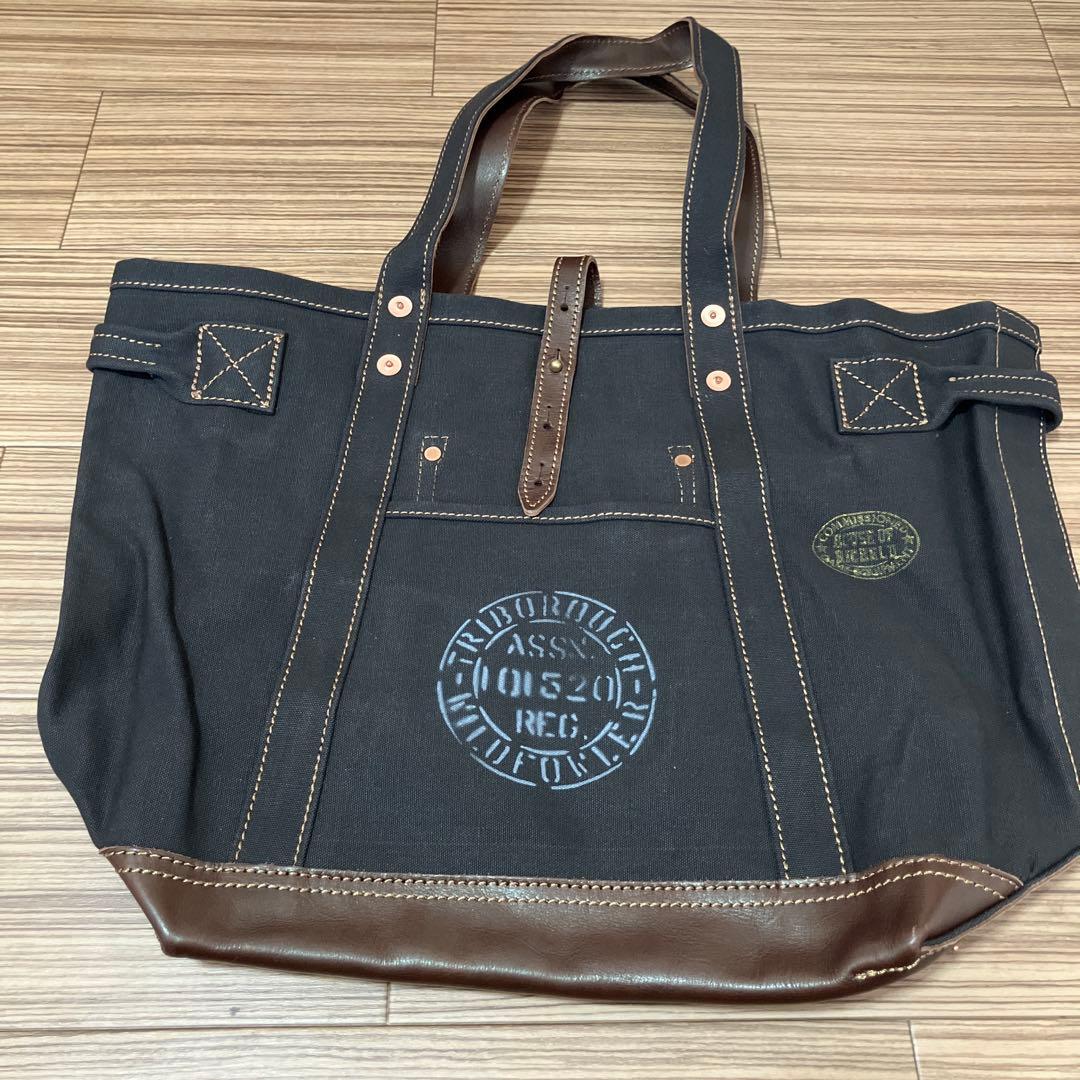 新品　キャンバス　レザー トートバッグ 黒