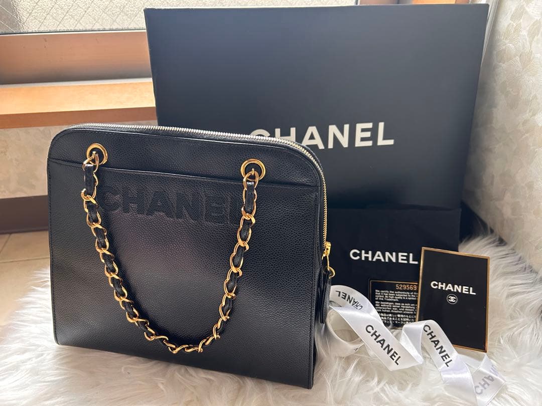 CHANEL キャビアスキン　ダブルチェーンハンドバッグ　ヴィンテージ