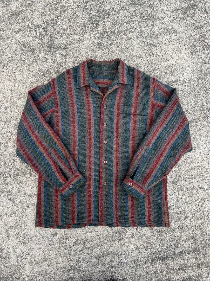 50s 60sヴィンテージウールシャツ サイズL ストライプ柄 高配色