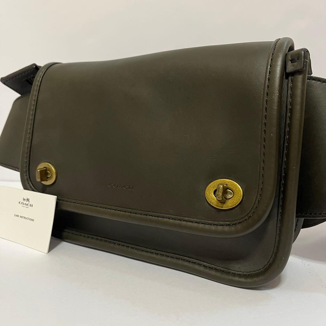 美品✨オールドコーチ　ウエストバッグ　ボディバッグ　レザー　ターンロック　カーキ