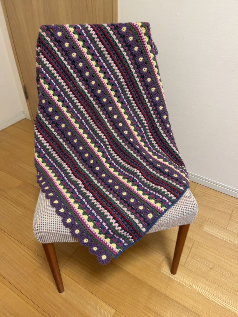 『ボーダーフラワーブランケット』ホビーラホビーレ〜手編み〜マルチカバー