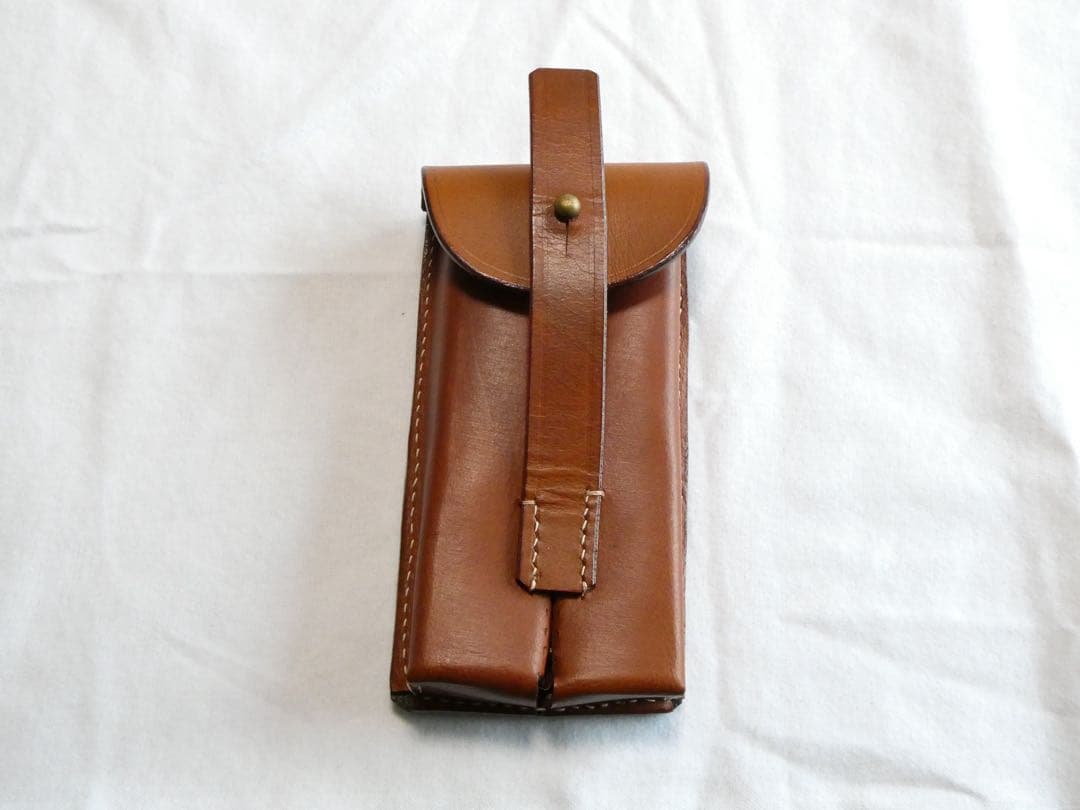 レザー　ルガーP08用　マガジンポーチ ブラウン　ドイツ軍　海軍砲兵　レプリカ