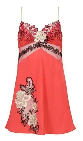 Salute 赤 花柄刺繍 スリップ L