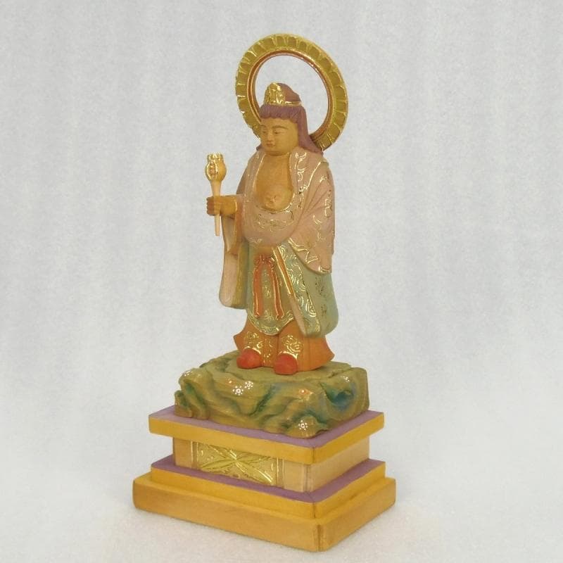 中間決算大特価優しいお顔★桧材 子安鬼子母神3.5寸 淡彩色★約21.5cm