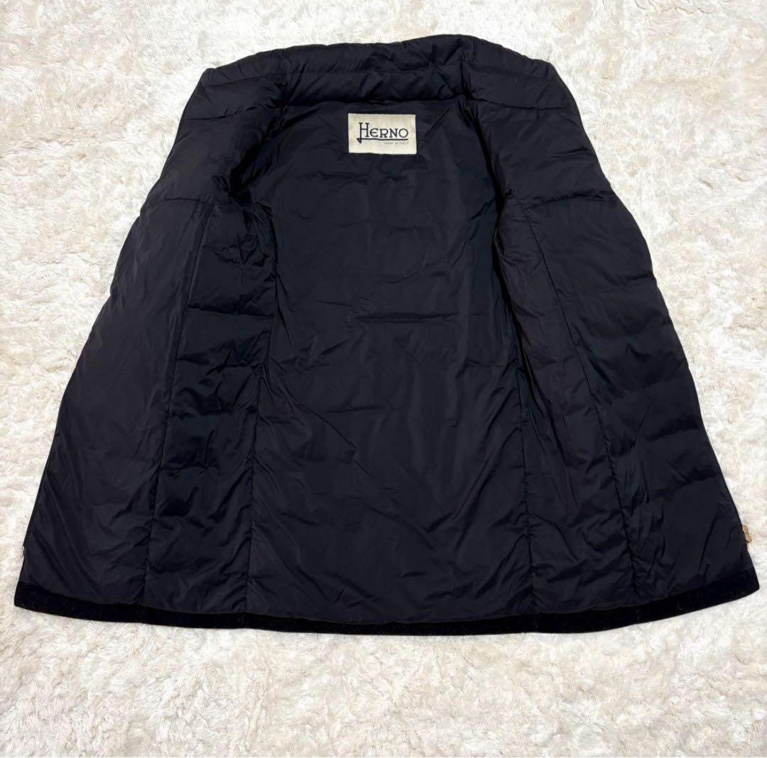 ヘルノ ウール 切替 異素材 切り替え スタンドカラー ダウン コート 44