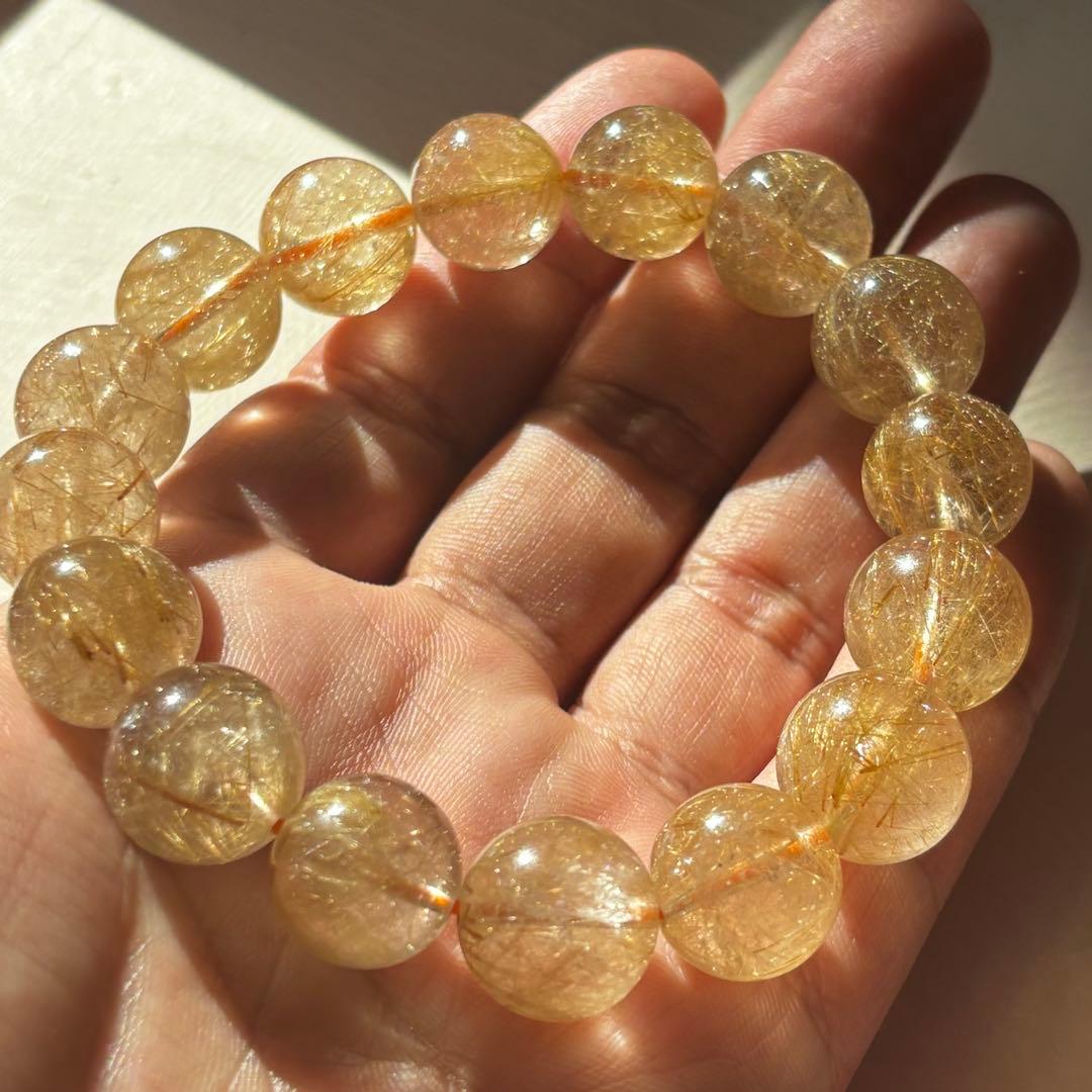 ✨高品質・キラキラ✨ゴールドルチルクォーツ　ブレスレット　13mm